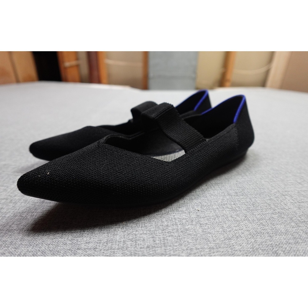 Rothy's The Mary Jane Shoes Womens Size 6.5 Black Knit Strap Point Toe Flats Eco